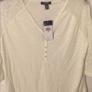 Chaps 3/4 Sleeve White Lacy Shirt Size 1X